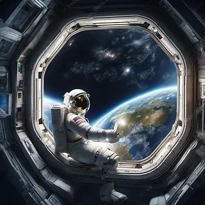 太空站宇航员遥望地球壮丽星空