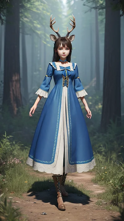 奇幻风格蓝色西部鹿服装设计