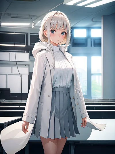 女孩白色大衣百褶裙写真portraits 