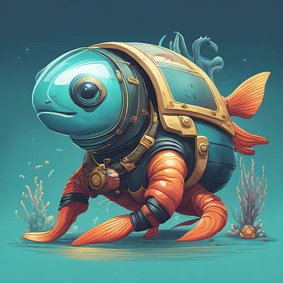 海洋动物国潮防护服插画设计
