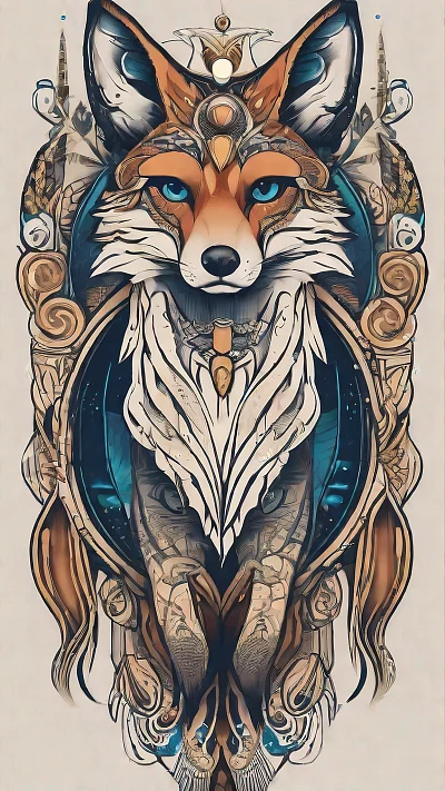 蓝色魔法风格狐狸标志