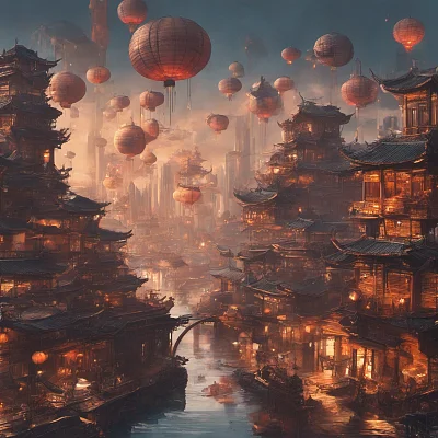 幻想风格赛博朋克城市