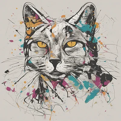 极简风格Q版猫咪围绕人物插画