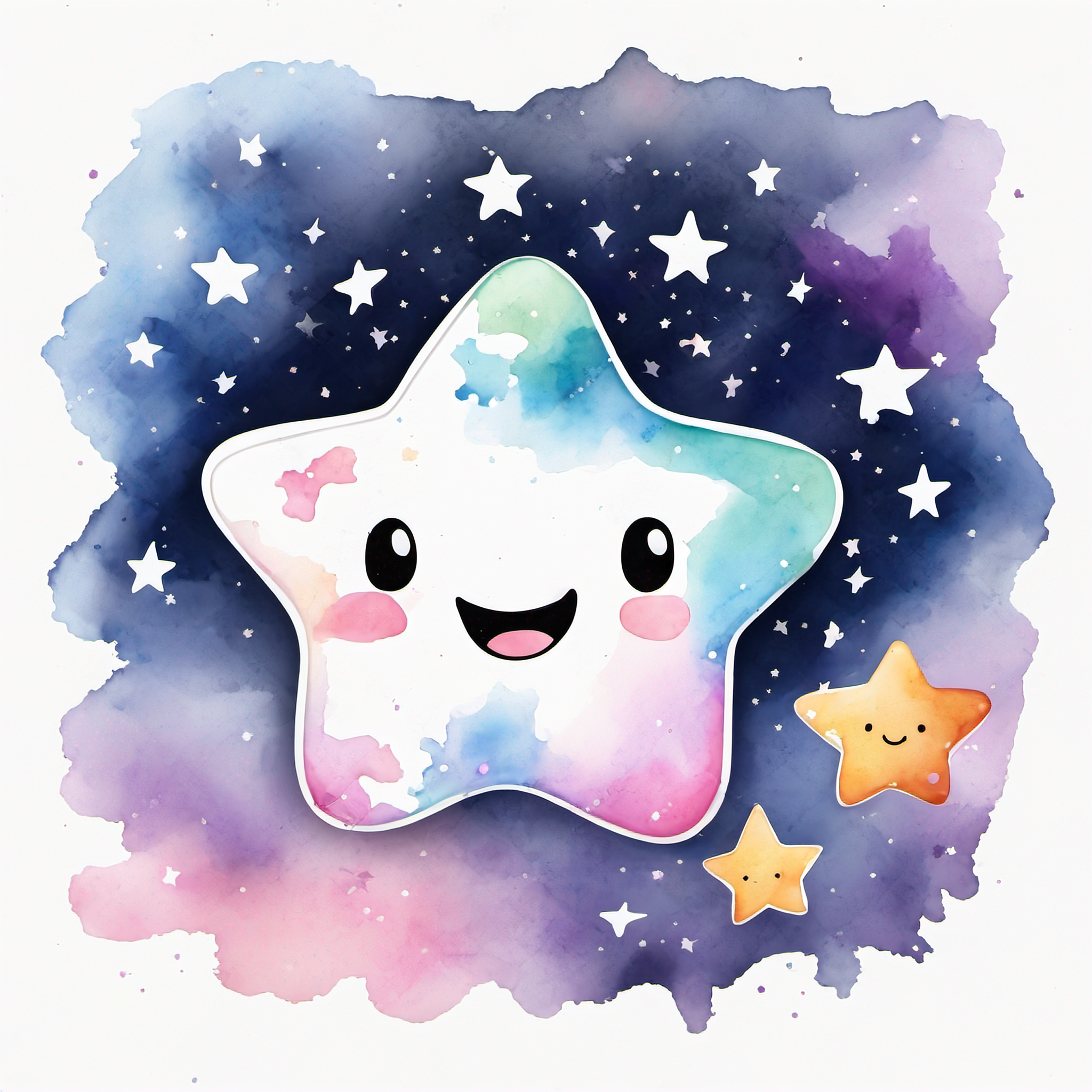 卡通水彩风格卡哇伊Chibi Squishmallow星星微笑