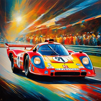 保时捷917勒芒赛道胜利油画艺术