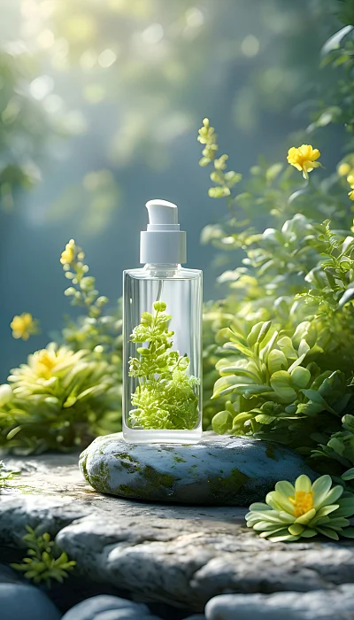 自然光下高分辨率白色化妆品瓶摄影
