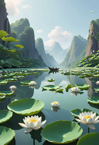 淡雅色调的亚洲风格爱情风景画