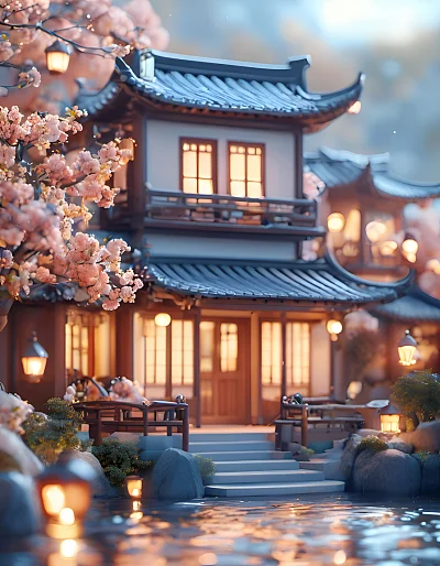 七夕鹊桥极简3D可爱房子模型