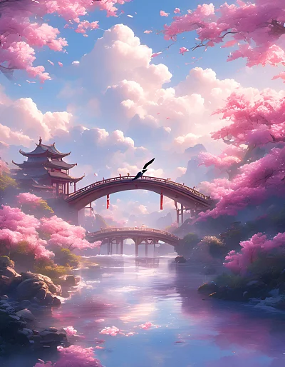 中国风浪漫鹊桥雕塑
