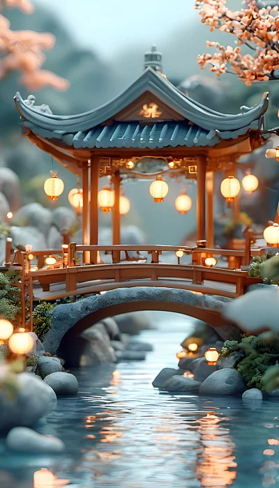 七夕节可爱桥与房子3D模型
