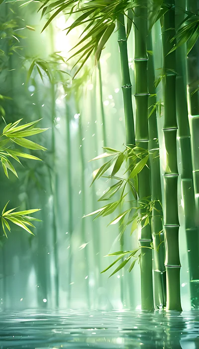 3D渲染竹林特写玻璃质感垂直构图