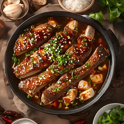 红烧排骨与红烧鱼精致食品摄影