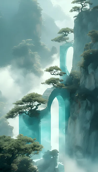 中国古代极简主义3D绿松石山水画