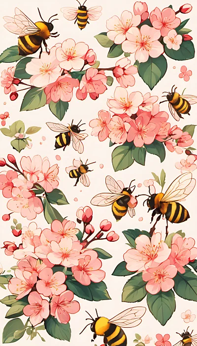 可爱樱花蜜蜂动漫贴纸