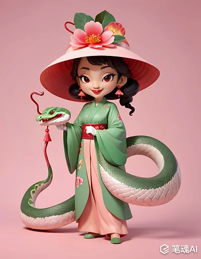 红绿牡丹印花小蛇盲盒