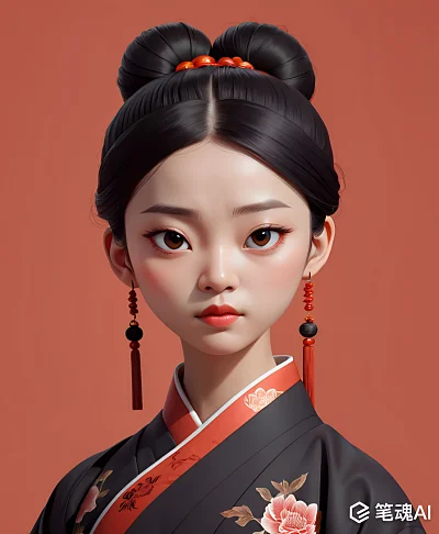 中国风黑发丸子头女孩