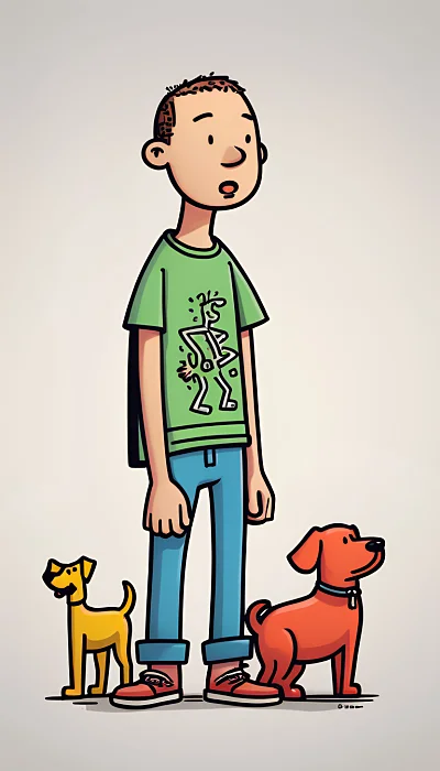 卡通男孩与狗狗彩色插画 