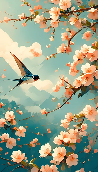 春风燕子桃花插画设计