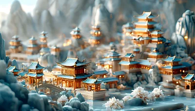 奇幻中式漂浮城市古风画卷