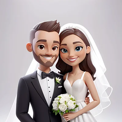 现代卡通风格结婚半身照