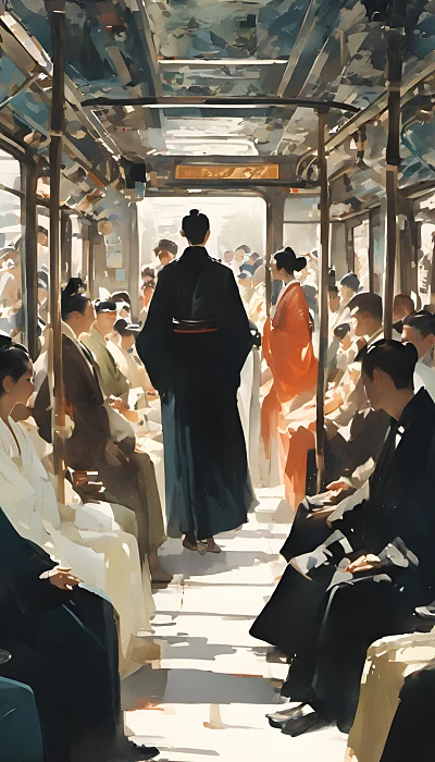 吴冠中汉服地铁油画艺术