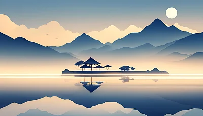 禅宗蓝色山水景观