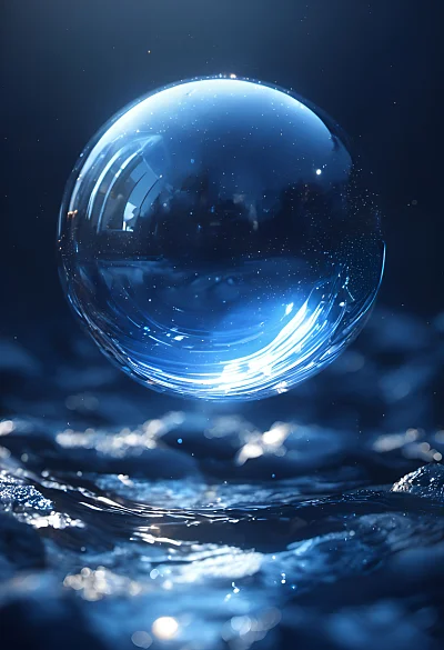 深蓝背景透明球体设计