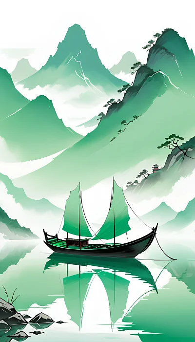 中国风极简山水画意境