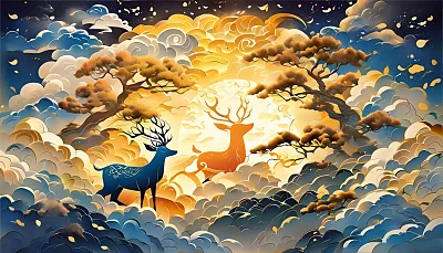 敦煌风格九色鹿插画