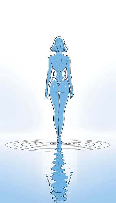 蓝线插图人物背影倒影