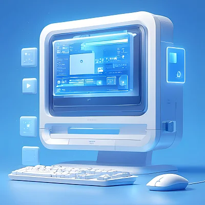 可爱风格3D渲染小电脑设计