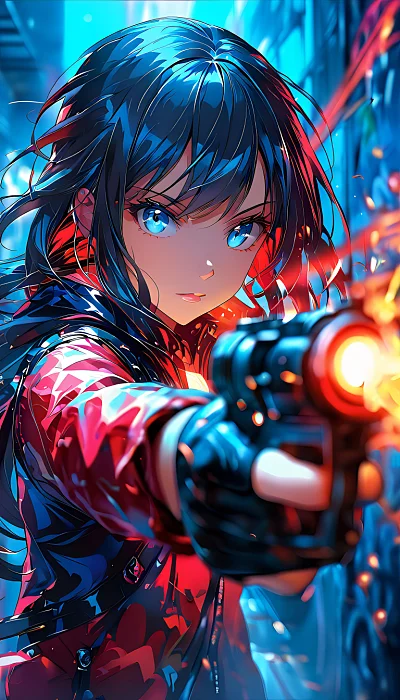 动漫风格射击比赛女孩炫彩服饰