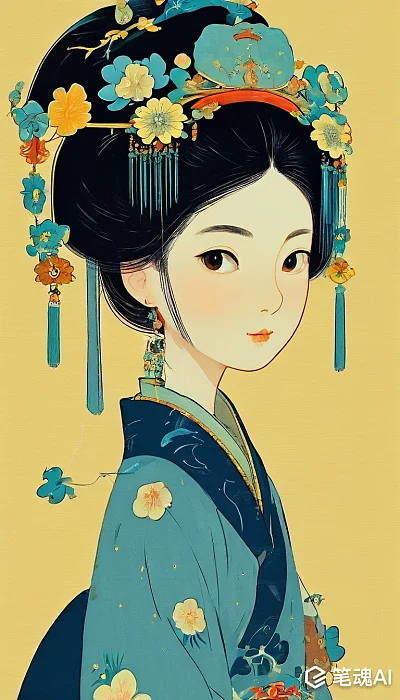 清朝卡通女孩工笔画