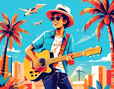 潮流男孩纸风吉他插画
