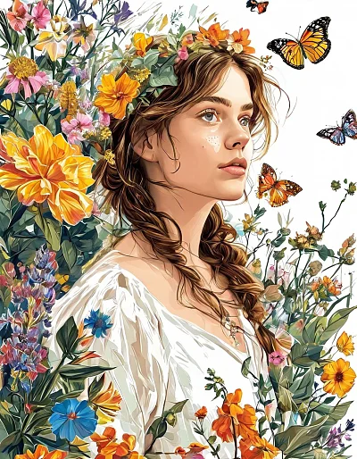 蝴蝶植物园线条画插图