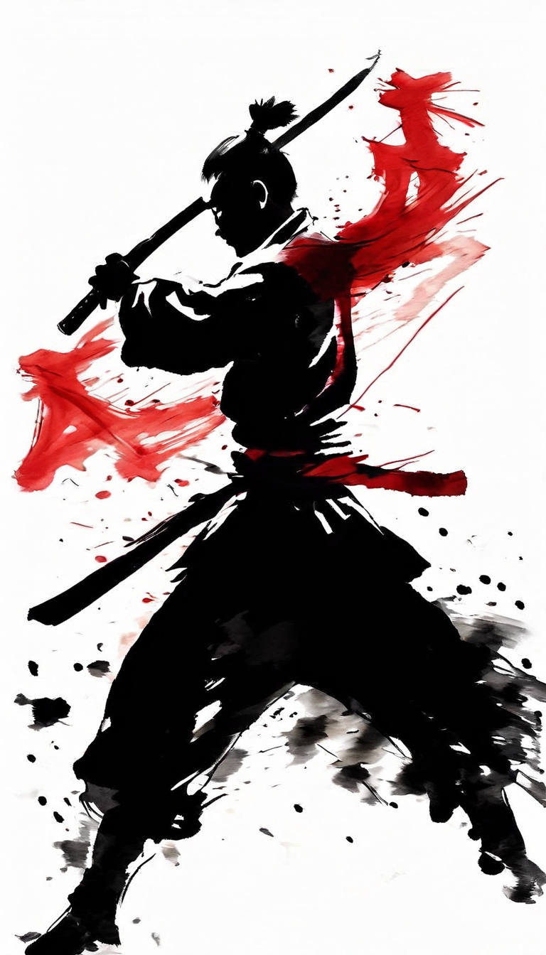 齐白石风格中国武侠水墨画