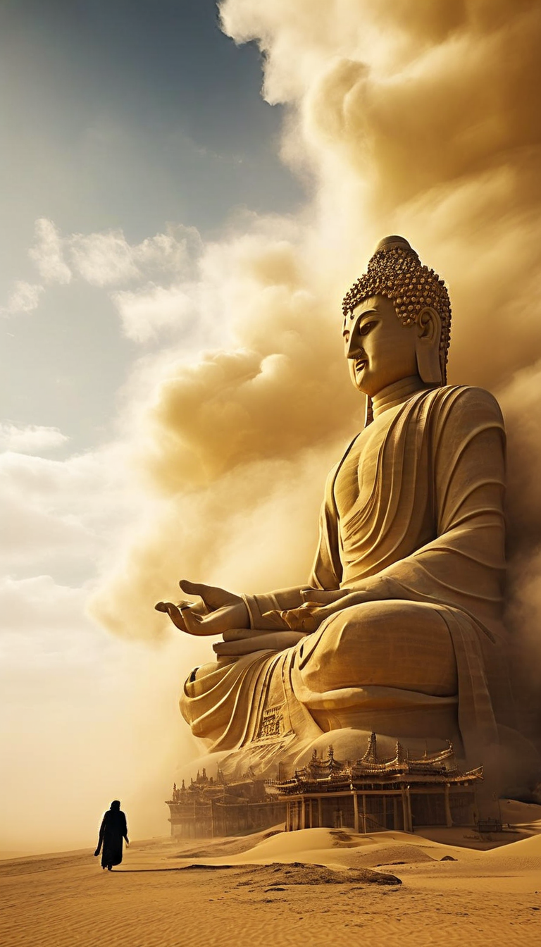 敦煌天空佛像巨手小人风格