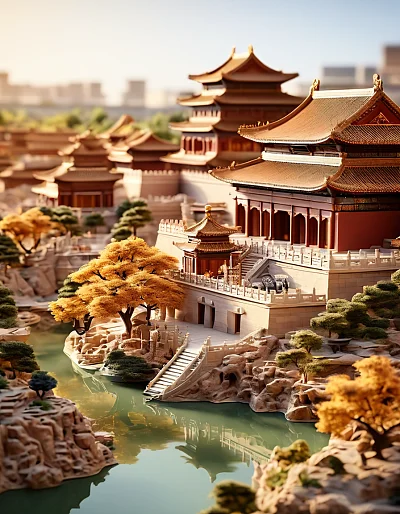 金色中国风微缩故宫景观摄影