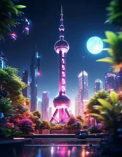 未来科技风格上海东方明珠微缩场景
