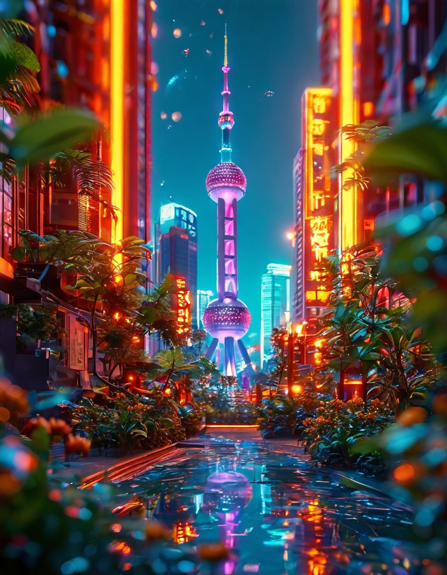 微缩上海东方明珠夜景全息投影