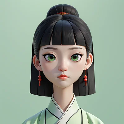 中国风黑发女孩雕塑