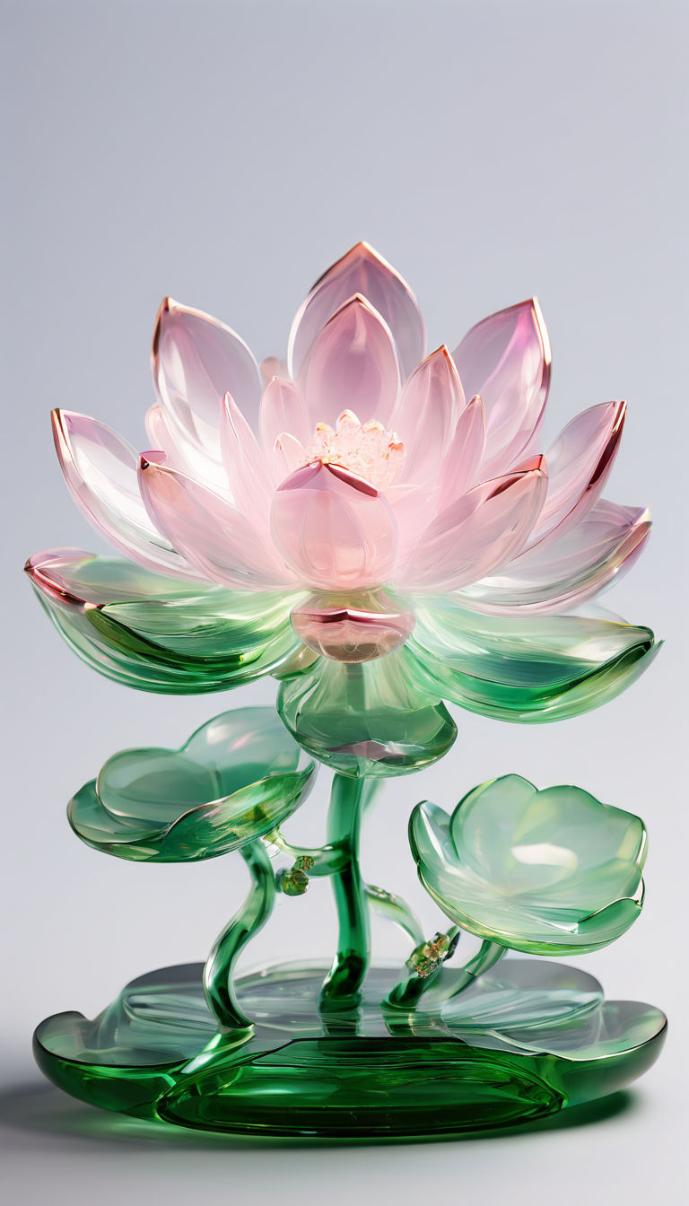 粉白色突变花瓣玻璃莲花装置艺术