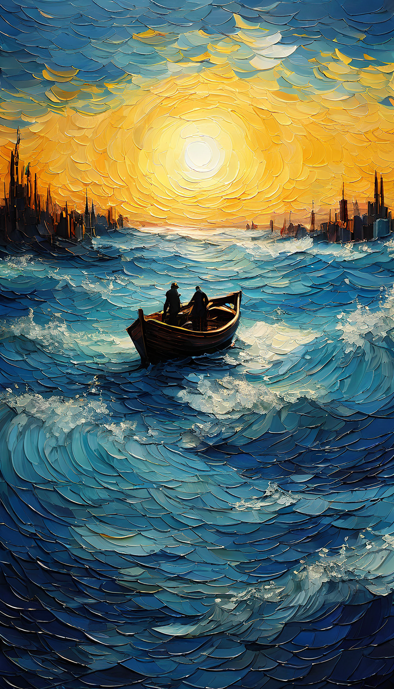 梵高风格海洋油画