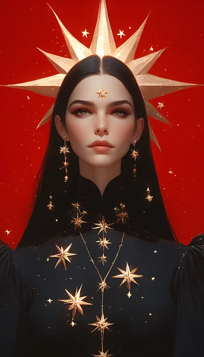 黑发女人穿星星装饰黑色衣服杰伊纳克莱托风格