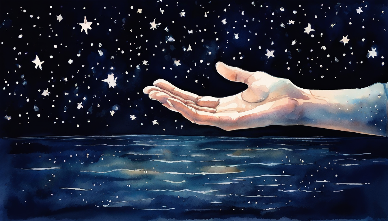 星空下的水彩手指插画