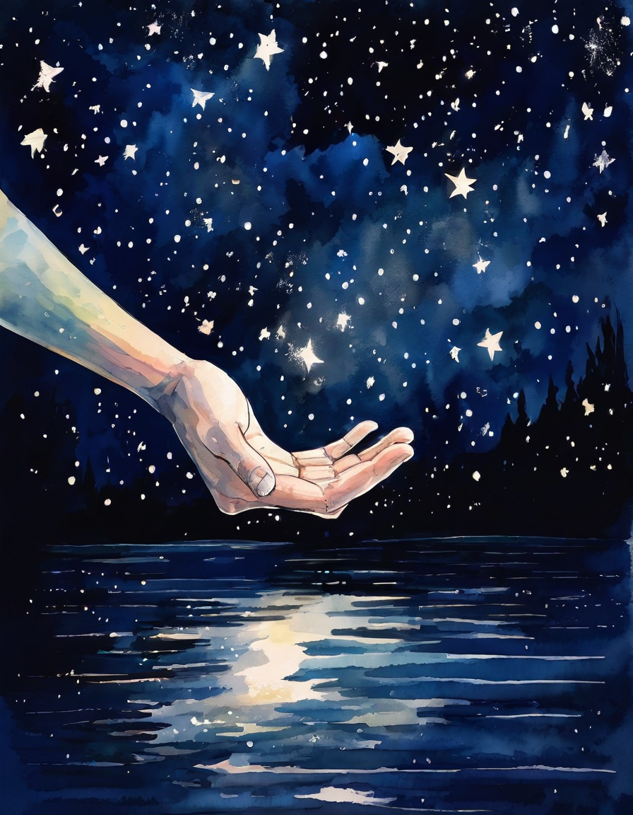 星空下的手指水彩插画