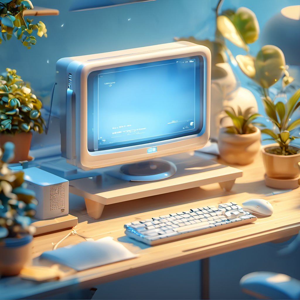 游戏电脑3D渲染可爱风格
