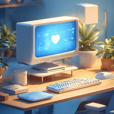 可爱风格3D渲染游戏电脑设计