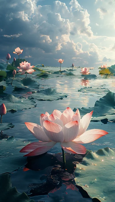 湖中荷花高清全景摄影