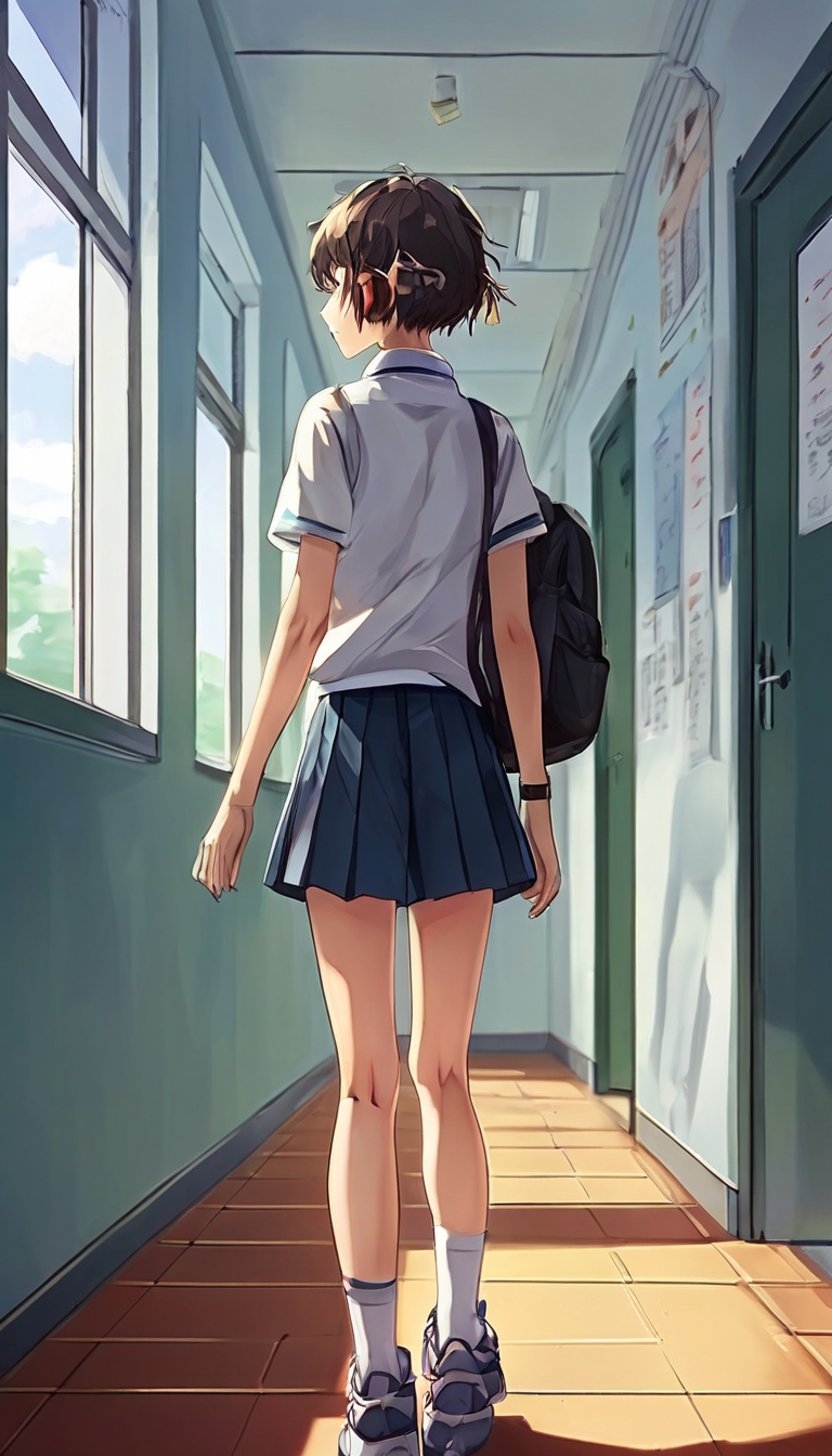 黄昏校园动漫女生背影